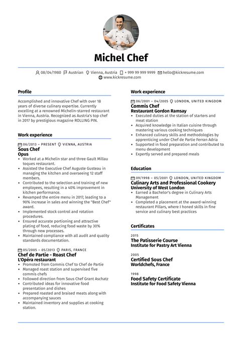 Chef Resume Template Free