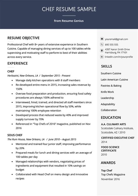 Chef Resume Template Resume Builders