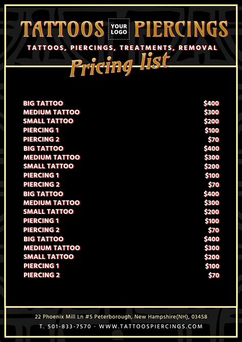 Cheyenne Tattoo Shop Pricing