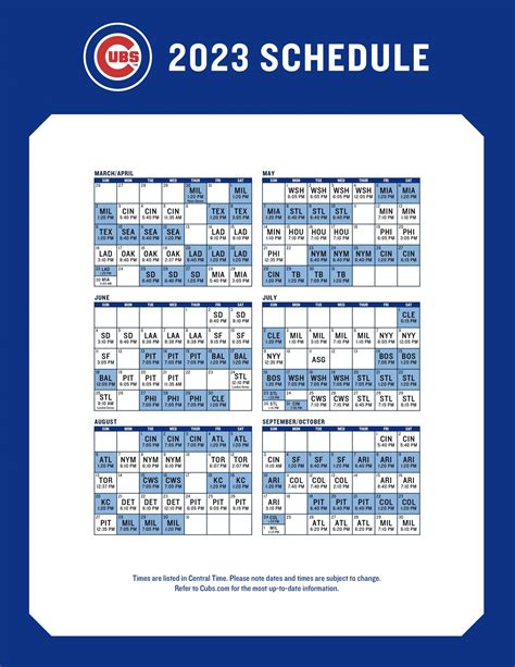 Chicago Cubs Printable Schedule Download