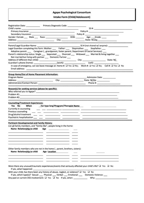 Child and Adolescent Intake Form