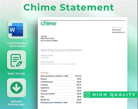 Chime Bank Statement Template Design 2