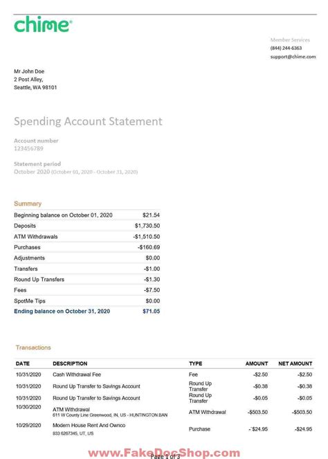 Chime Bank Statement Template Example 10