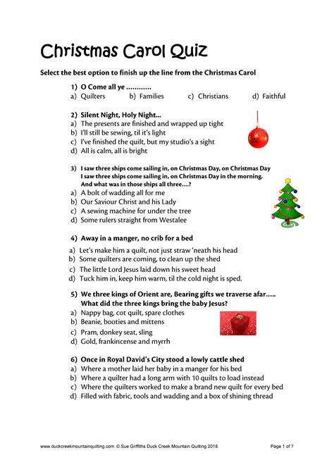 Christmas Carols Trivia Printable