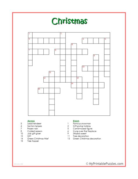 Christmas Crossword Puzzle for Beginners