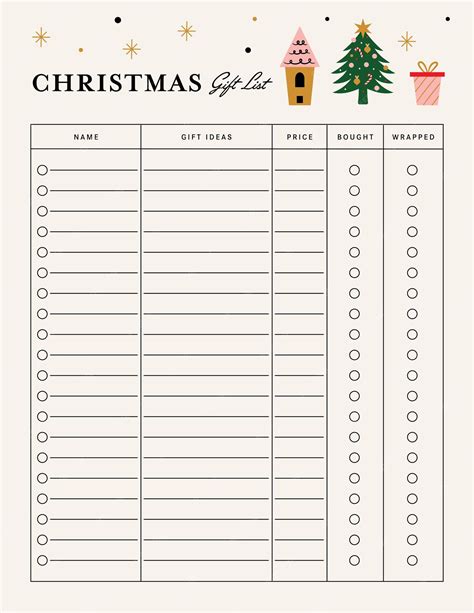 Christmas Gift List Template