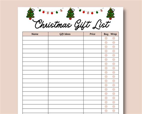 Christmas Gift List Templates