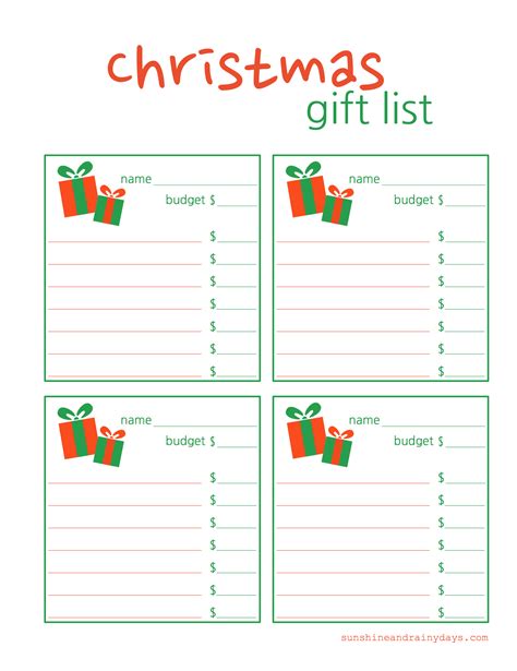 Christmas Gift List with Images