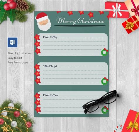 Christmas List Templates Word