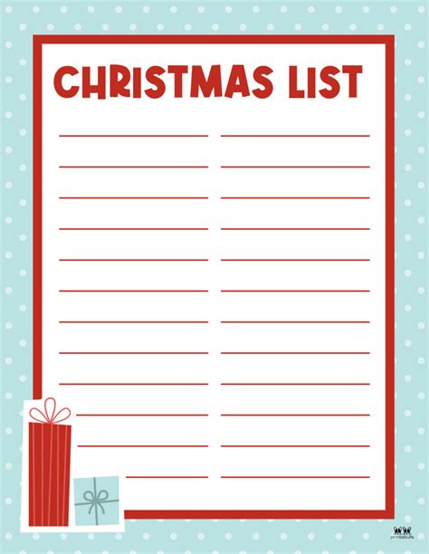 Christmas List Templates for Kids