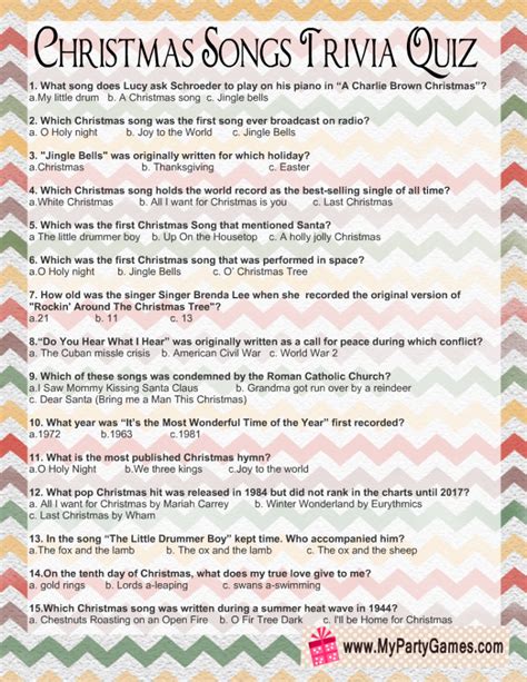 Christmas Song Trivia Fun Facts And Printable