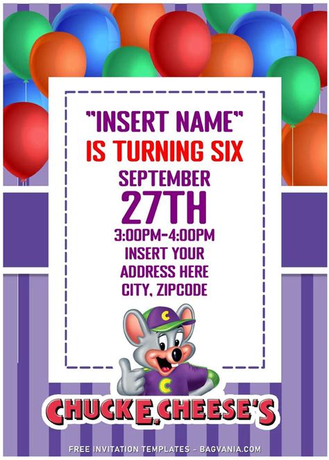 Chuck E. Cheese Balloon Invitation