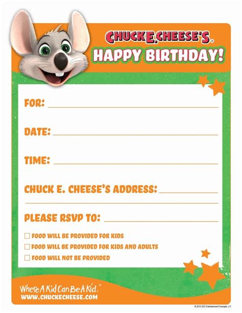 Chuck E. Cheese Printable Invitations