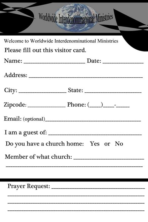 Church Visitor Card Template PDF