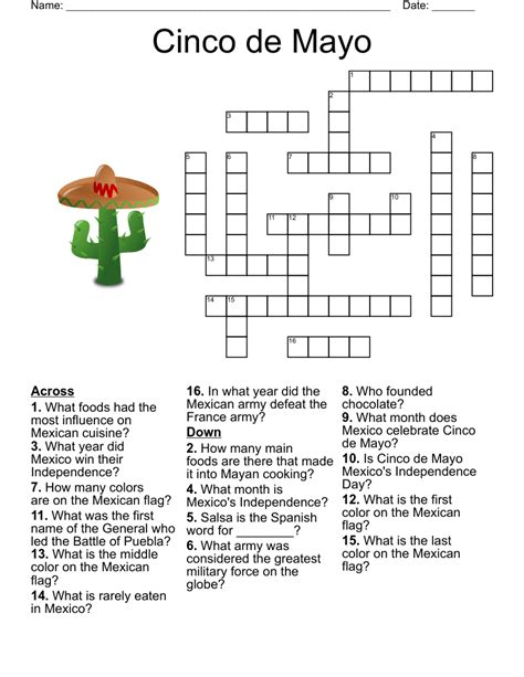 Cinco De Mayo Crossword Puzzle