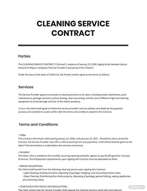 Cleaning Contract Template Example