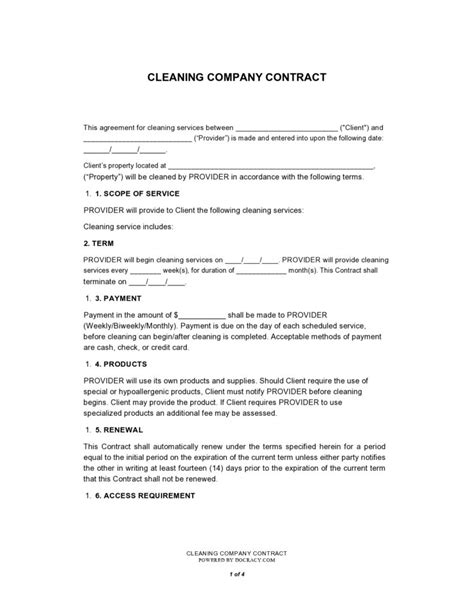 Cleaning Contract Template Example