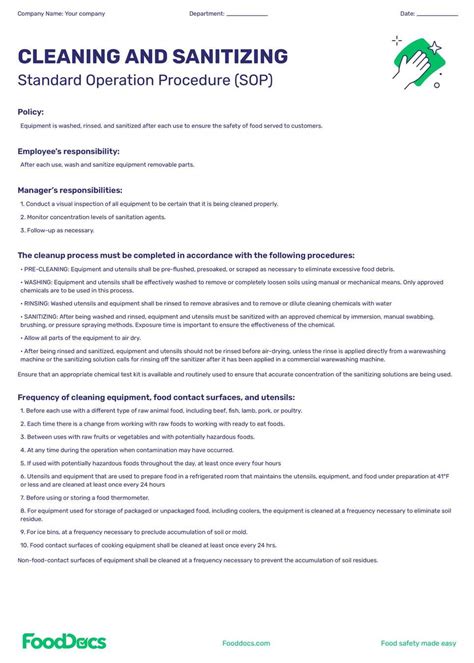 Cleaning and Sanitation SOP Template