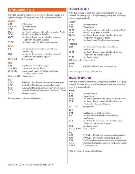 Clemson University Academic Calendar