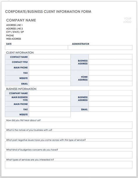 Client Information Section Example