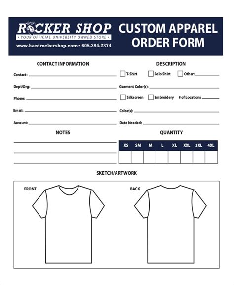 Clothing Order Form Template Example