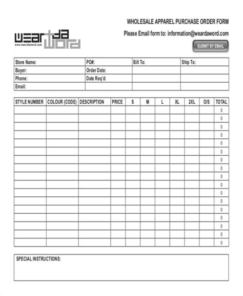 Clothing Order Form Template Example