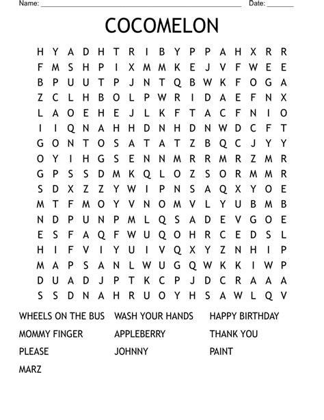 Cocomelon Word Search Worksheet