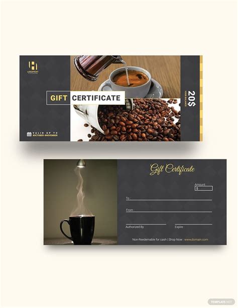 Coffee Shop Gift Certificate Template Example