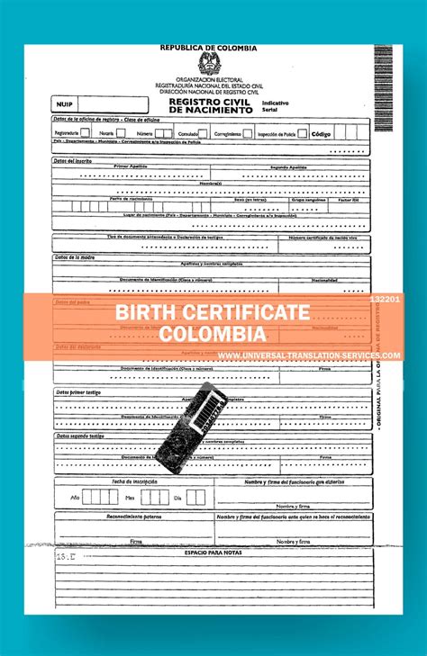 Colombian Birth Certificate Translation Sample