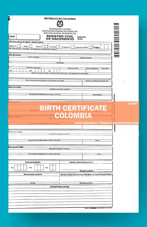 Colombian Birth Certificate Translation Template