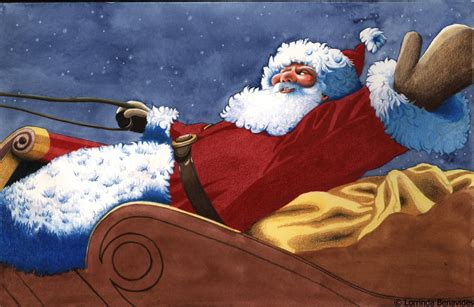 Colored pencil illustration of Santa Claus on his sleigh