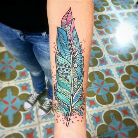 Colorful Feather Tattoo Designs for Women