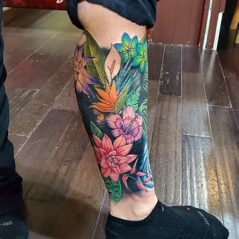 Colorful Leg Sleeve Tattoo