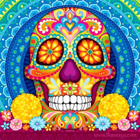 Colorful Sugar Skull Day of the Dead Invitation