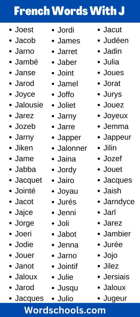 Common French Words Starting With J