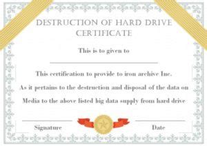 Components of a Hard Drive Destruction Certificate