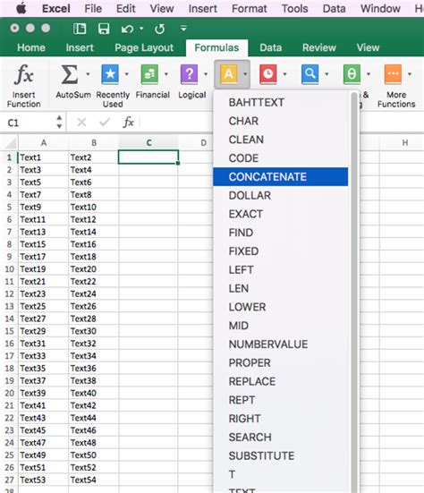 Concatenate text in Excel example