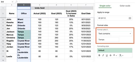 Conditional Formatting Google Sheets