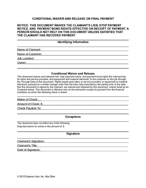 Conditional Lien Waiver Template Word Download