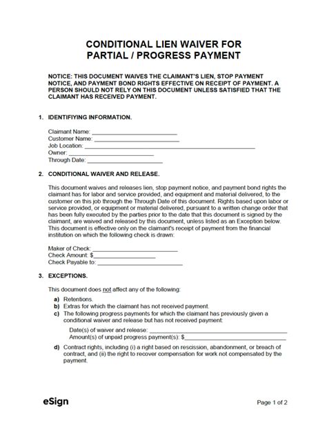 Conditional Lien Waiver Agreement Template