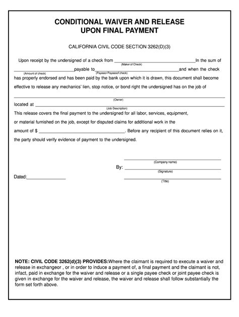 Conditional Lien Waiver Document