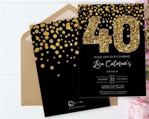 Image of a confetti celebration 40th birthday invitation template