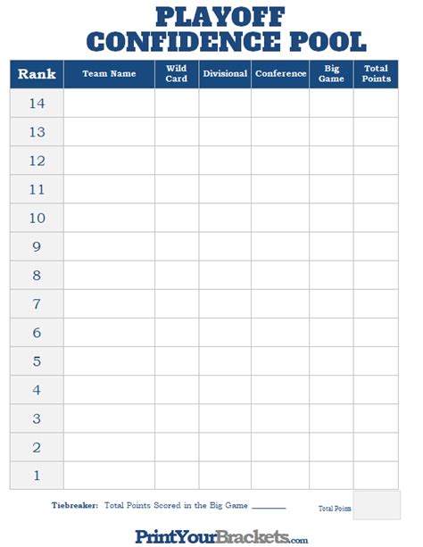 Confidence Pool Printable