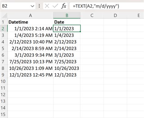 Converting datetime to date in Excel DATE function