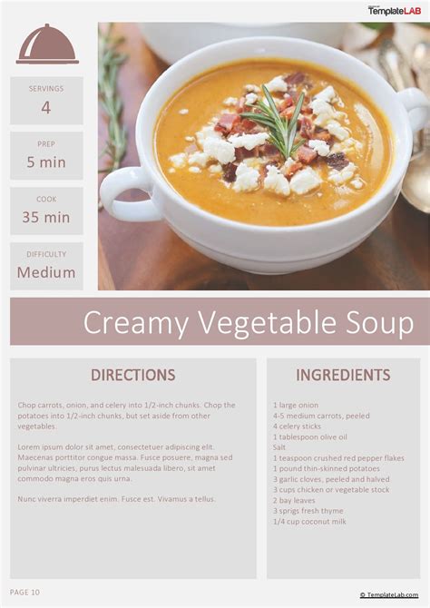 A screenshot of a cookbook template design in Google Slides