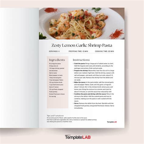 A screenshot of a cookbook template example 1