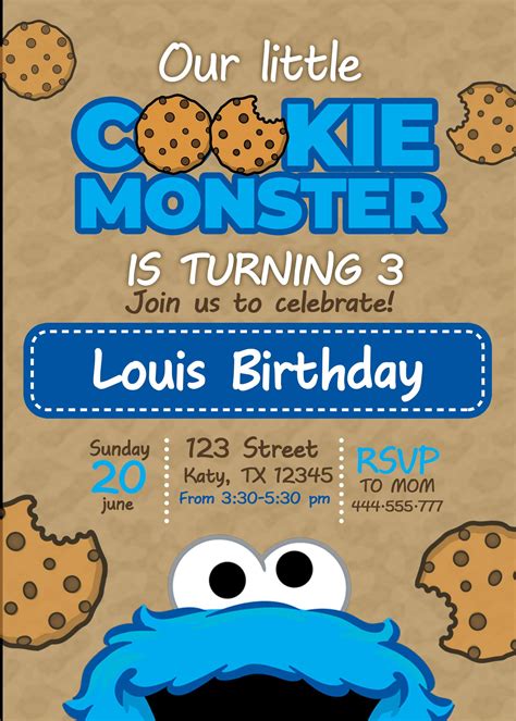 Cookie Monster Birthday Invitation Card