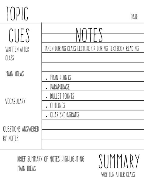 Cornell Note-taking Index Card Template