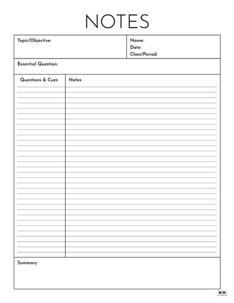 Cornell Notes Template Example 2