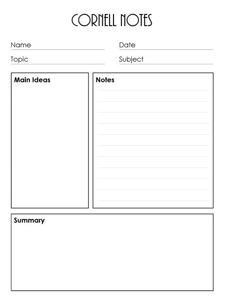 Cornell Notes Template Example 4